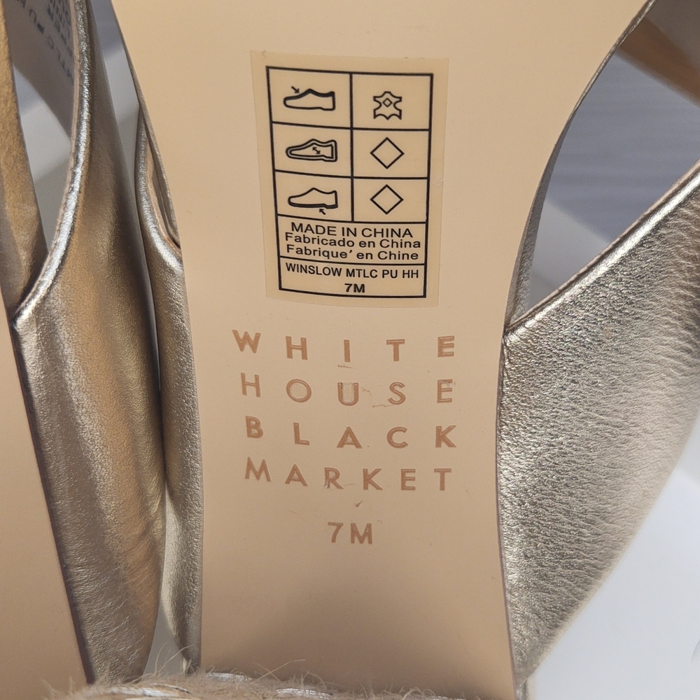 White House Black Market Winslow Gold Leather Slide Sandals Rope Heel Mule 7M - Picture 11 of 11